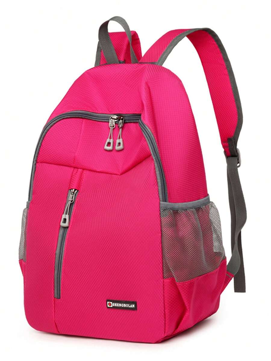 Neon Pink Laptop Backpack Zip Front Foldable, Waterproof,Lightweight,Portable School Bag for graduate, teen girls, freshman, sophomore, junior & senior in college, university & high school, perfect for outdoors, travel, sports, hiking & back to school - Hot Pink - View 1