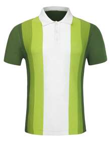Men Striped Print Polo Neck Knit Top - Multicolor - View 1