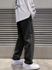 Quần Jeans Nam Nút Túi Dây kéo màu trơn - Màu xám đen - Xem 2