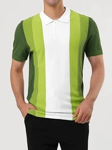 Men Striped Print Polo Neck Knit Top - Multicolor - View 3