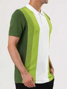 Men Striped Print Polo Neck Knit Top - Multicolor - View 4
