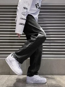 Quần Jeans Nam Nút Túi Dây kéo màu trơn - Màu xám đen - Xem 5