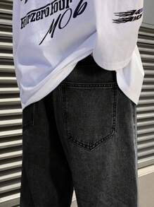 Quần Jeans Nam Nút Túi Dây kéo màu trơn - Màu xám đen - Xem 6