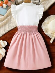 SHEIN Girls Ruffle Trim Button Front Blouse & Shirred Frill Waist Skirt - Multicolor - View 2