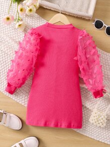 少女粉色純色立領燈籠袖夏季連衣裙