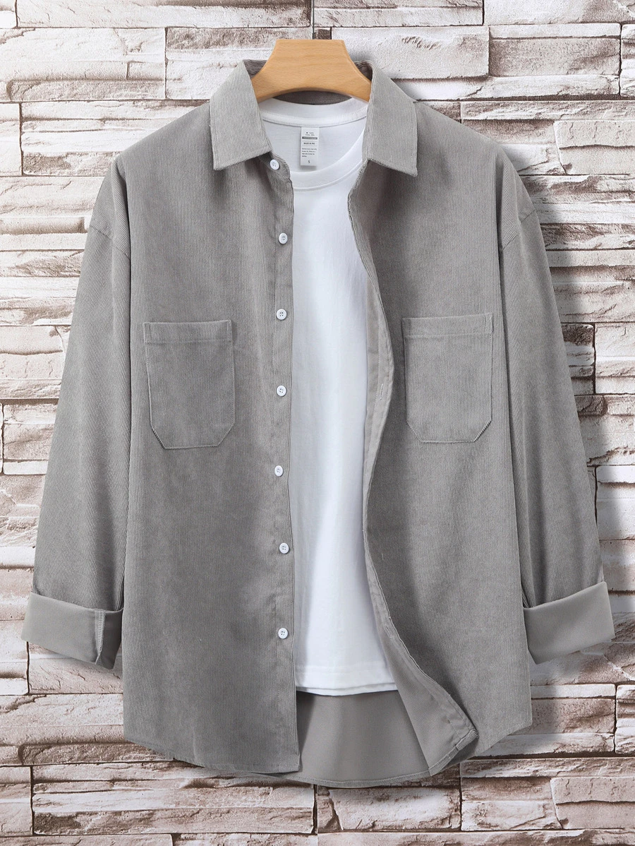 Manfinity Homme Men Dual Pocket Button Front Loose Shirt Without Tee - Grey - View 1