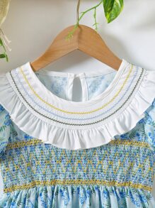 小女童碎花荷葉邊泡泡袖洋裝