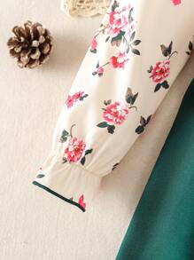 SHEIN 小女童印花荷葉邊荷葉袖繫腰帶洋裝