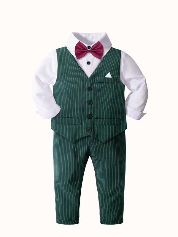Toddler Boys' Vest, Pants, Shirt, Bow Tie 4piece Gentleman Suit For