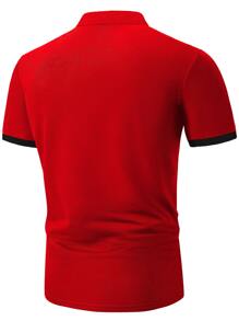 Manfinity Homme Men Letter Graphic Contrast Trim Polo Shirt - Red - View 2
