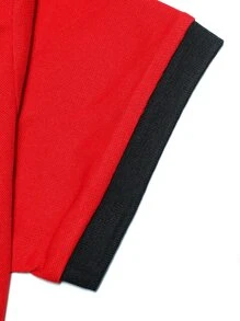 Manfinity Homme Men Letter Graphic Contrast Trim Polo Shirt - Red - View 3