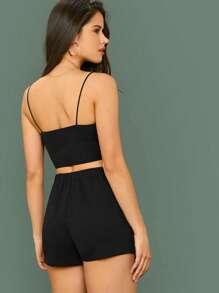 SHEIN BAE Conjunto top de tirante corto unicolor con skort - Negro - Ver 2