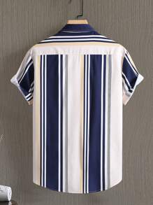 Manfinity Hombres Camisa con estampado de rayas sin camiseta - Multicolor - Ver 2