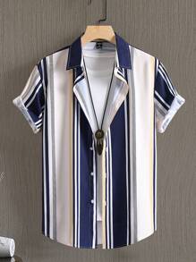 Manfinity Hombres Camisa con estampado de rayas sin camiseta - Multicolor - Ver 5