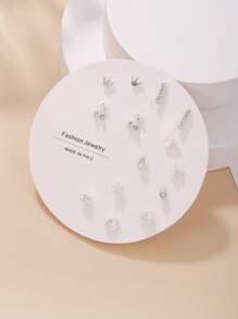 مجموعة أقراط دبوسية للنساء بتصميم تاج، زهرة الكرز والأوراق والراينستون المزينة، 7 أزواج للاستعمال اليومي/ الأسبوع لحفلة عيد ميلاد