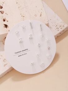 مجموعة أقراط دبوسية للنساء بتصميم تاج، زهرة الكرز والأوراق والراينستون المزينة، 7 أزواج للاستعمال اليومي/ الأسبوع لحفلة عيد ميلاد