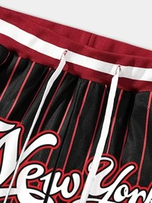 ROMWE MEN Prep Quần short lưới rộng rãi dành cho nam thời trang có sọc và in chữ cho mùa hè, trường học - Nhiều màu - Xem 4