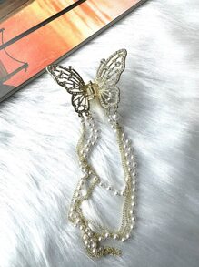 1入組女士珍珠和蝴蝶裝飾時尚髮爪適用於頭髮裝飾用品 - 彩色 - 查看 1