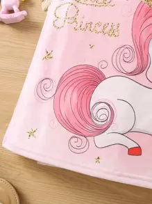 SHEIN Young Girl Unicorn Print Ruffle Trim Dress - Baby Pink - View 4