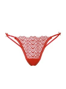 Strappy Back Heart Lace Panty - Red - View 1