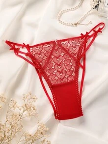 Strappy Back Heart Lace Panty - Red - View 4