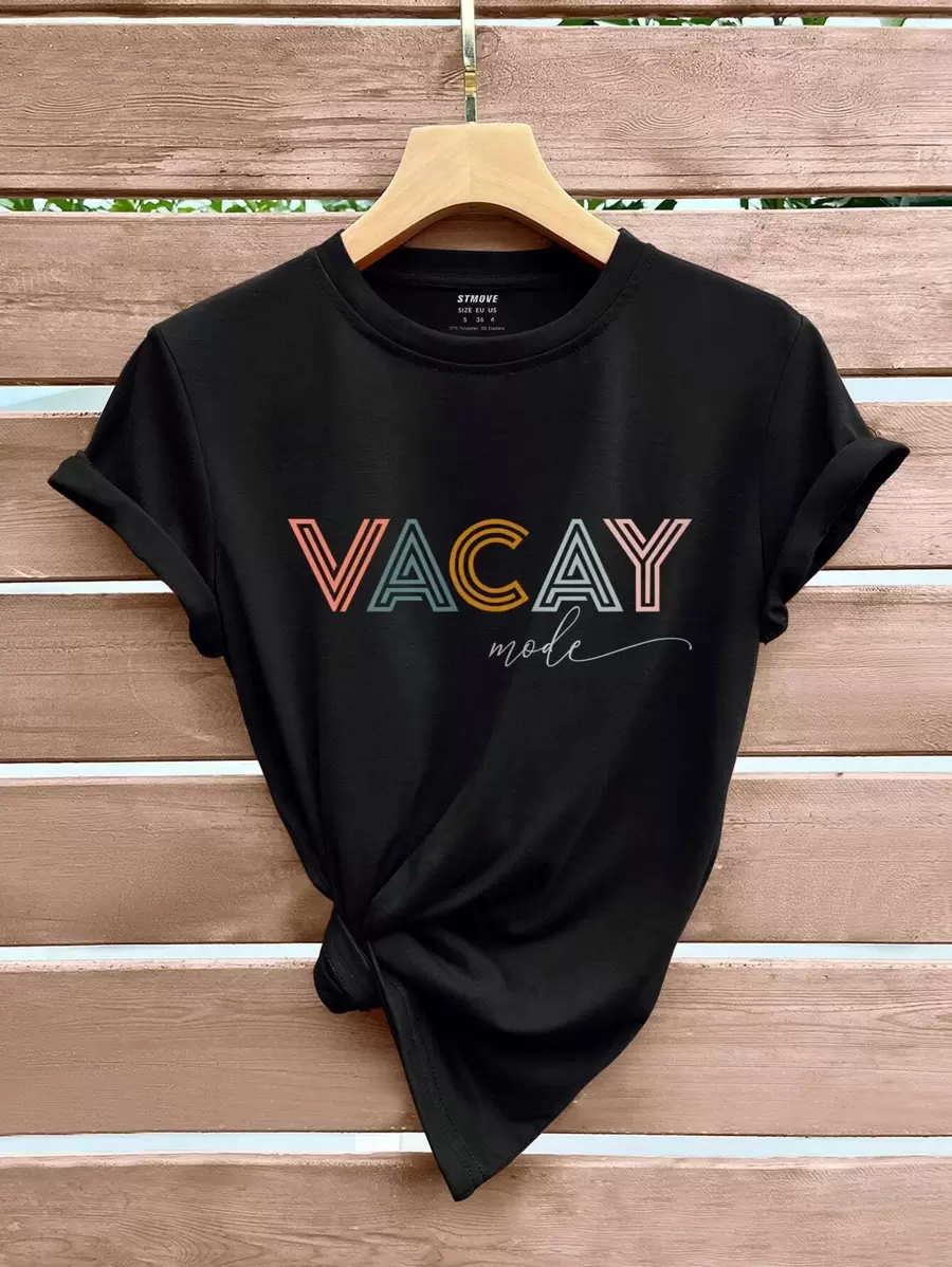 SHEIN LUNE Camiseta con estampado de letra - Negro - Ver 1