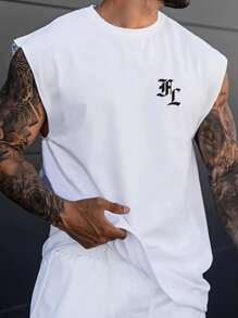 Manfinity LEGND Men's Loose Fit Sleeveless Tank Top With Letter Print - White - View 2