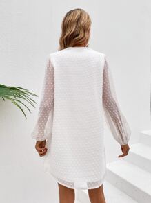 SHEIN VCAY 圓點刺繡細節燈籠袖洋裝 - 白色 - 查看 2
