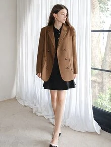 Đầm Nút phía trước Xếp li màu trơn Thanh lịch - màu đen - Xem 6