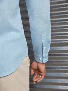 Manfinity NXTstreet Men Cotton Solid Button Up Shirt - Baby Blue - View 4