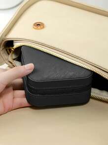 Jewelry Storage Case, Simple Jewelry Box For Travel & Home, Portable Zipper Earrings Ring Jewelry, Cosmetic Bag, Organizer Bag For Travel Zipper Portable PU Holder Nail Charms Organizer For College Dorm Women Gifts Girl Gifts Girlfriend Gifts - Black - View 2