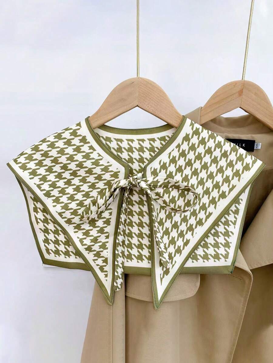 1pc Women's Houndstooth Pattern Scarf Collar Shawl, Suitable For Daily Wear - Green - View 1