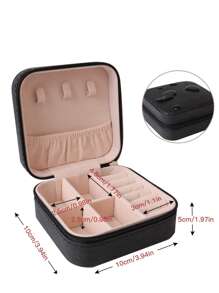 Jewelry Storage Case, Simple Jewelry Box For Travel & Home, Portable Zipper Earrings Ring Jewelry, Cosmetic Bag, Organizer Bag For Travel Zipper Portable PU Holder Nail Charms Organizer For College Dorm Women Gifts Girl Gifts Girlfriend Gifts - Black - View 3