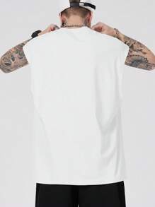 ROMWE MEN Guys Alien & Letter Graphic Tank Top - White - View 2