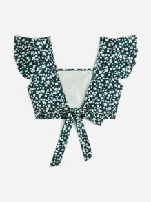 SHEIN VCAY Ditsy Floral Print Butterfly Sleeve Crop Tee - Multicolor - View 1