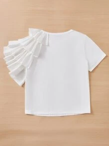 SHEIN Essnce Áo thun Plus size Xù phân lớp màu trơn Giải trí - trắng - Xem 2