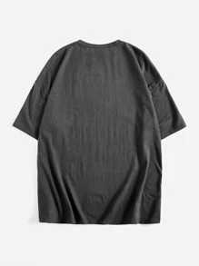 SHEIN EZwear 字母圖案落肩T恤 - 深灰色 - 查看 2