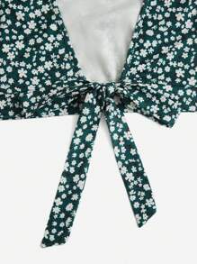 SHEIN VCAY Ditsy Floral Print Butterfly Sleeve Crop Tee - Multicolor - View 4