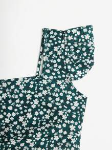 SHEIN VCAY Ditsy Floral Print Butterfly Sleeve Crop Tee - Multicolor - View 5