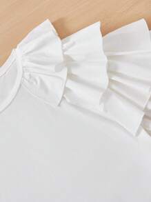 SHEIN Essnce Áo thun Plus size Xù phân lớp màu trơn Giải trí - trắng - Xem 4