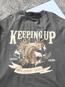 SHEIN EZwear 字母圖案落肩T恤 - 深灰色 - 查看 4