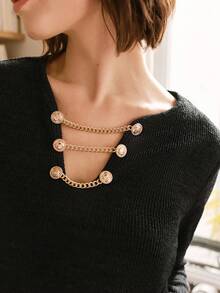 SHEIN Frenchy Chain Detail Rib Knit Tee - Black - View 2