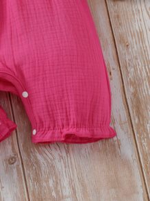 SHEIN Baby Girl Lace Ruffle Trim Bow Front Romper - Hot Pink - View 3