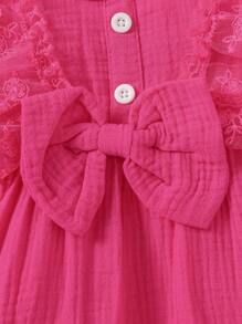 SHEIN Baby Girl Lace Ruffle Trim Bow Front Romper - Hot Pink - View 5