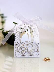 10 cái Thiết Kế Hoa Rỗng Ra Nơ Trang Trí Hộp Gói Quà - trắng - Xem 1