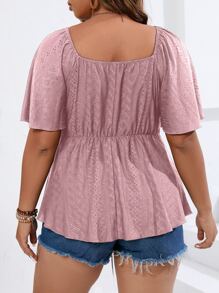 SHEIN LUNE 大碼前扭結蝴蝶袖T恤 - 粉色 - 查看 2