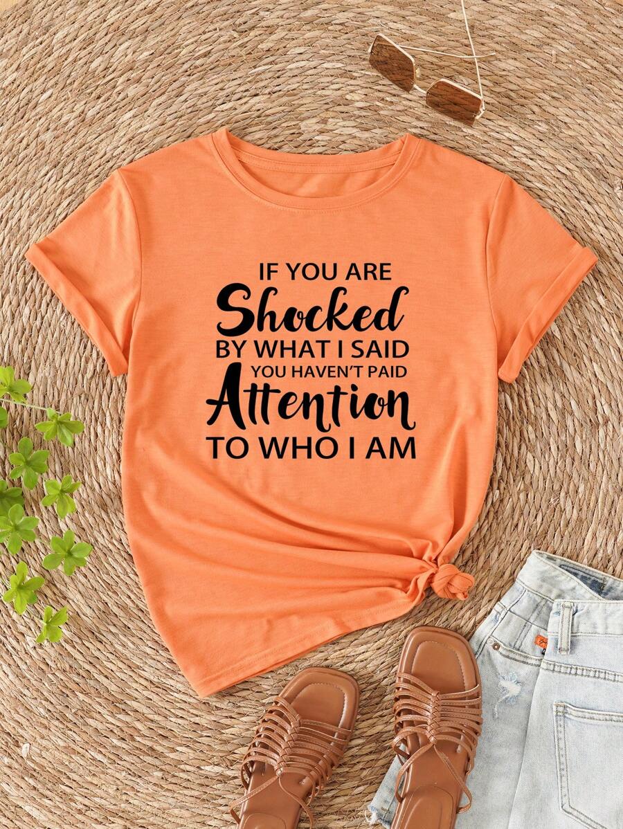 SHEIN LUNE Áo thun nữ Slogan Giải trí - trái cam - Xem 1