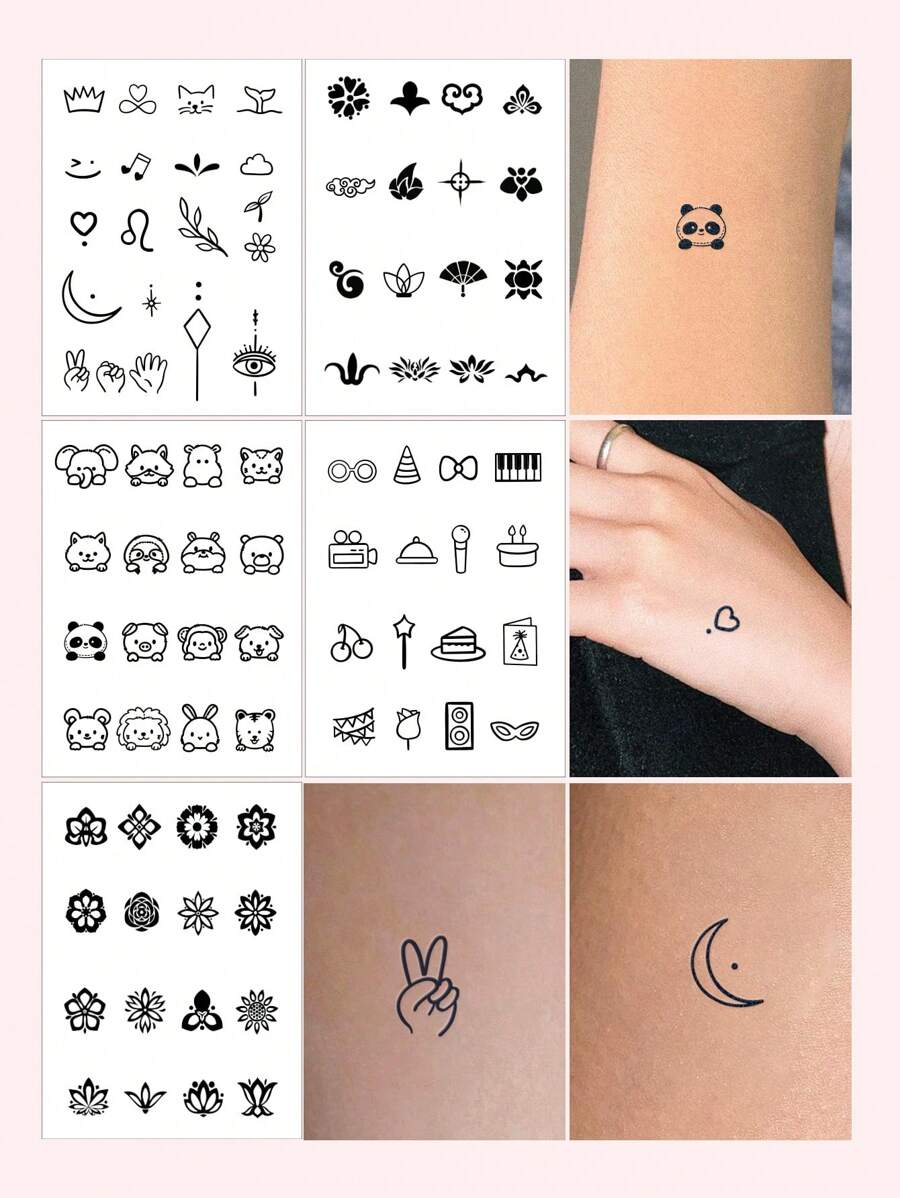 5sheets Mixed Pattern Tattoo Sticker - Black - View 1