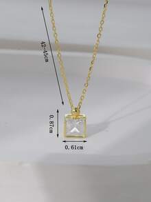 方晶鋯石方形吊墜銀項鍊 - 金黃色 - 查看 5