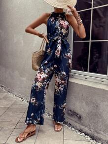 Breezaya Áo liền quần nữ Thắt lưng Hoa In ngẫu nhiên Boho - Màu xanh hải quân - Xem 5